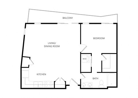 Floor plan for 1 bed, 1 bath, 755 sqft